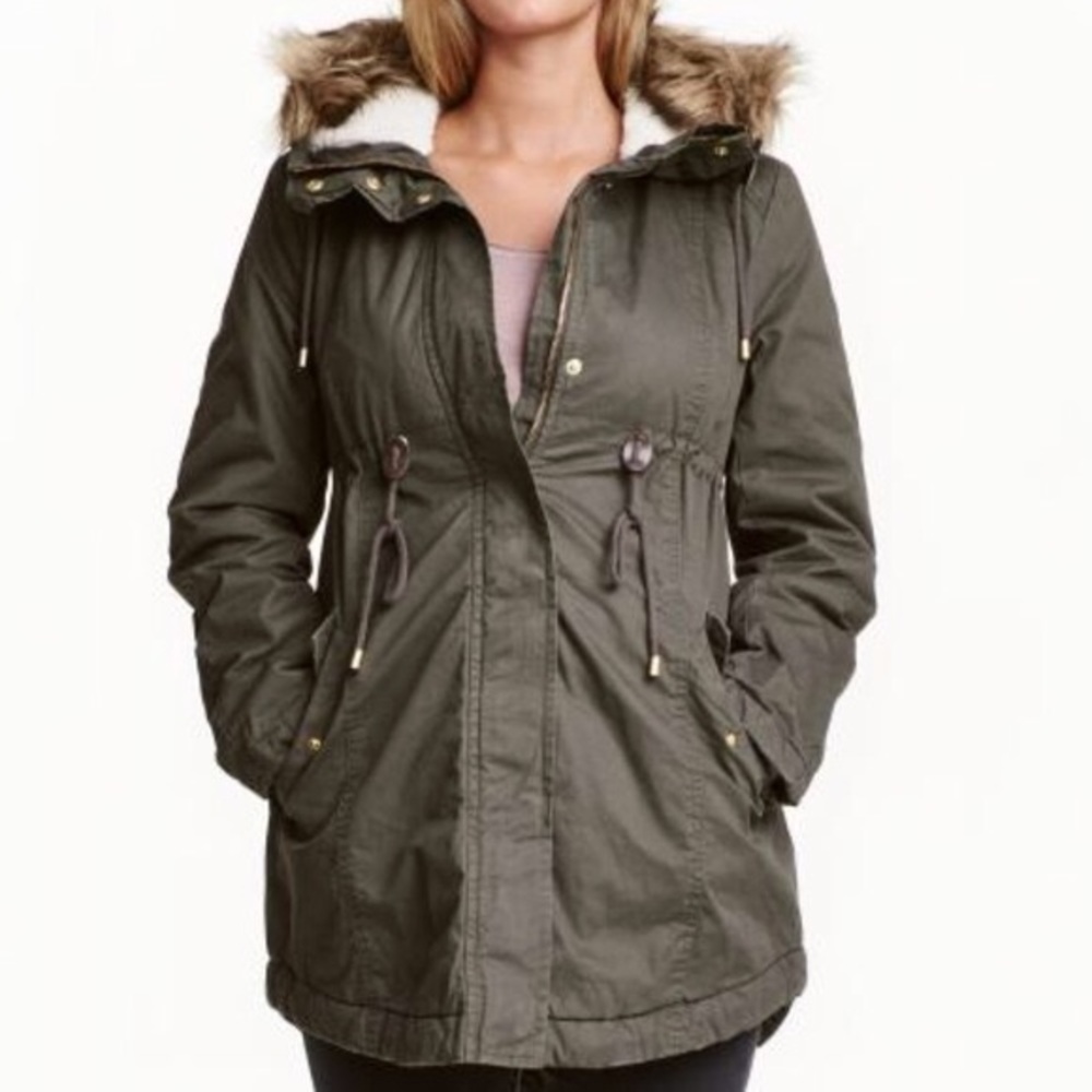 H&M Mama Maternity Padded Hooded Parka Army Green